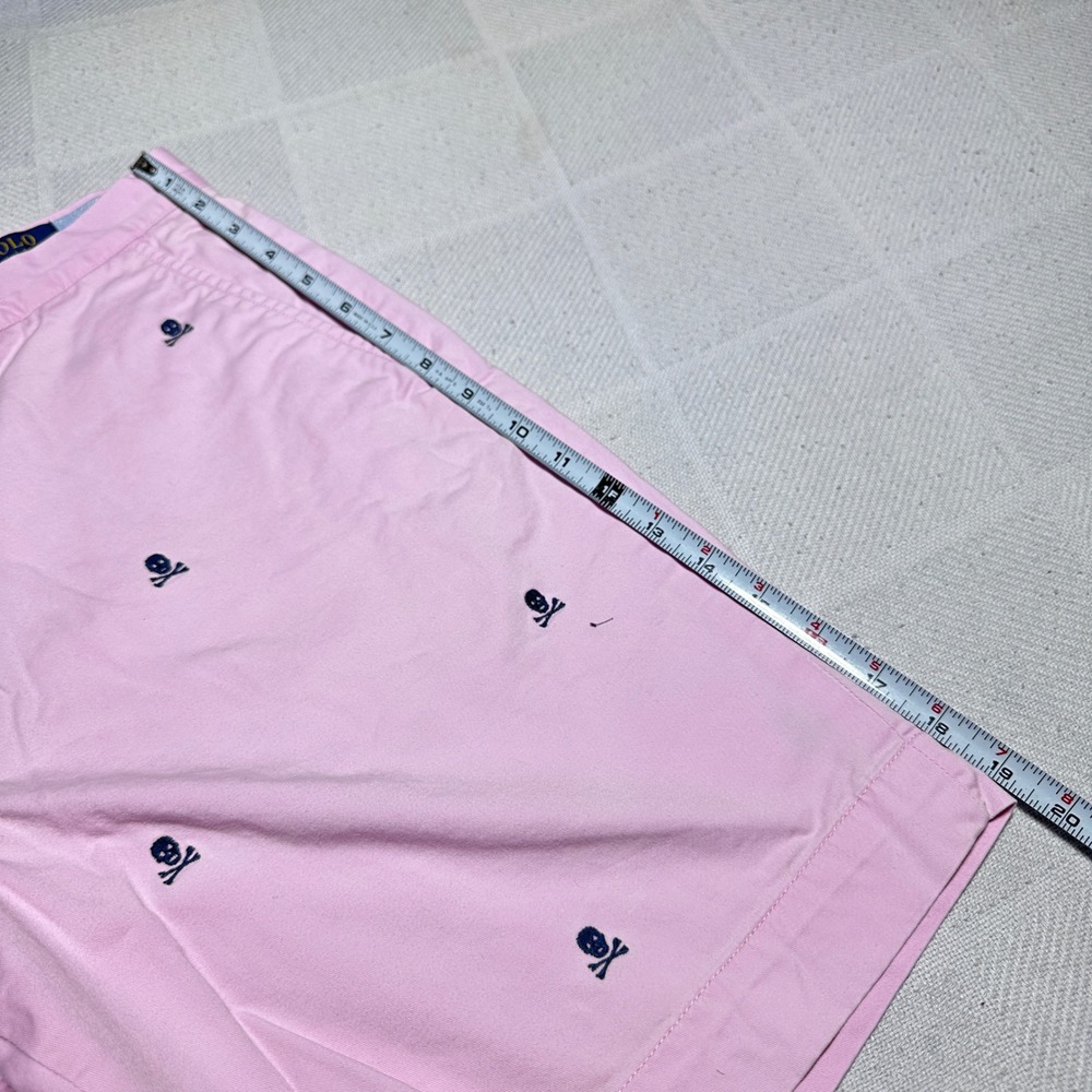 Polo Ralph Lauren Chino Shorts Men 35 Cotton Twill Stretch Skull Crossbones Pink - Picture 11 of 12